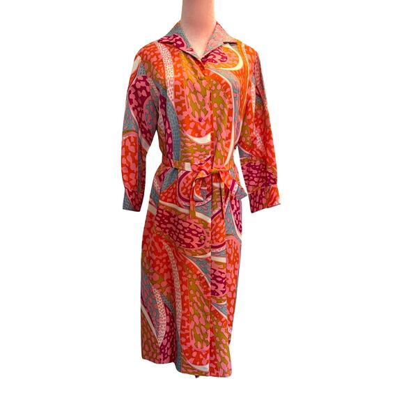 Vintage 60s Malia Hawaii House Dress Coat Button Close Unlined S M Abstract - Picture 1 of 14